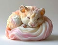 A beautiful and delicate sculpture of a tiny, sleeping mouse or hamster. The smooth, carved stone in soft pastel colors Royalty Free Stock Photo