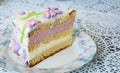 A delicate strawberry cream cake for a birthday celebration. sweet dessert with cream, pie.