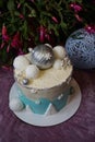 Beautiful delicious cake decorated for New Year and Christmas themes.