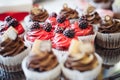 Beautiful delicious cakes. confectionery curry at a festive party. many sweet muffins on a tray Royalty Free Stock Photo