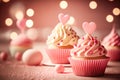 Beautiful and delicious festive cupcake against blurred lights background.