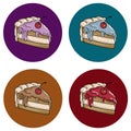 Beautiful delicious pieces of cake with crust, icing and cherry. Vector illustration for packaging and postcards, logos Royalty Free Stock Photo