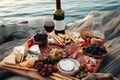 Beautiful delicious romantic still life with bottle of red wine, glasses and grapes Royalty Free Stock Photo