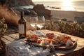 Beautiful delicious romantic still life with bottle of white wine