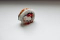 Beautiful delicious sushi. Sushi delivery. Advertising sushi rolls made of fish and cheese.