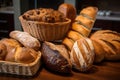 beautiful and delicious variety of breads, including rustic loaves, braid and baguettes Royalty Free Stock Photo