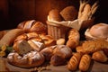 beautiful and delicious variety of breads, including rustic loaves, braid and baguettes Royalty Free Stock Photo