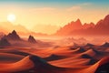 Beautiful desert at sunrise on mountain landscape background. 2D Illustration.Generative AI. Royalty Free Stock Photo