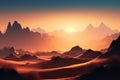 Beautiful desert at sunrise on mountain landscape background. 2D Illustration. Generative AI. Royalty Free Stock Photo