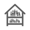 Library gray icon, bookshelf, storage, documents