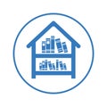 Library icon, blue color, bookshelf, storage, documents