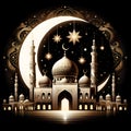 A beautiful design of graceful mosque, with stars and Islamic ornaments, ramadan athmosphere