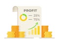 Beautiful design of profit stats with a wallet full of money, stacks of coins. Income sign. Investment.