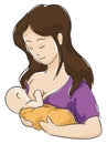 Design in watercolor style of mother breastfeeding her baby, Vector illustration Royalty Free Stock Photo