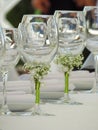 Beautiful wedding glasses on the table.