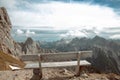 Beautiful destinations. Single bench over Ridge Mountain National Park, vacation destination Landscape background.