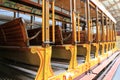 Beautiful detail in historic trolley, Seashore Trolley Museum, Kennebunkport, Maine, 2016