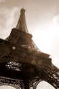 Beautiful detail in sepia toned image of Eiffel Tower