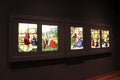 Beautiful detail in stained glass windows framed in sections, Cleveland Art Museum, Ohio, 2016