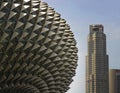 Beautiful detail view of the modern and amazing Esplanade theater under a blue sky Royalty Free Stock Photo