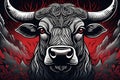 beautiful detailed colored linocut art style of a giant bull cow head staring seriously at you Royalty Free Stock Photo