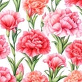 Beautiful detailed hand painted watercolor carnation rose flowers. Generative AI