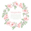 Beautiful detailed magnolia flowers blossom circle frame