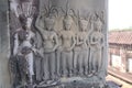 Detailed picture of four well preserved shiva, hindu, religon murals, bas relief and one damaged, angkor wat