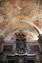 Beautiful details of the chapel of Porto Cathedral. Colourful paintings on the celling