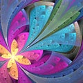 Beautiful diagonal fractal flower or butterfly in stained-glass Royalty Free Stock Photo