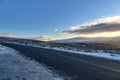 Beautiful diagonal winter view of Old Military Road R115 traversing along the ridge of Wicklow Mountains, Co. Wicklow, Ireland