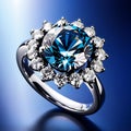 beautiful diamond ring on blue background