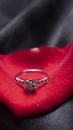 beautiful diamond ring on a red rose petal Royalty Free Stock Photo