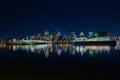 Beautiful Dieppe Park port night skyline with colorful light reflections on the river