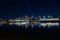 Beautiful Dieppe Park port night skyline with colorful light reflections on the river