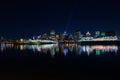 Beautiful Dieppe Park port night skyline with colorful light reflections on the river