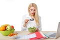 Dietician making a diet of fruits and vegetables