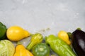 Zucchini, eggplant lie on a light gray background, harvest. The concept of abundance