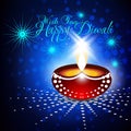 Beautiful diwali diya in shiny glowing blue color backgro