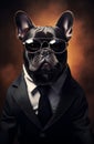 Canine dog funny puppy cute bulldog business portrait pet black background breed animal Royalty Free Stock Photo