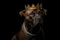 Beautiful Dog In Gold Crown On Matte Black Background. Generative AI