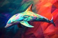 A beautiful dolphin, modern artwork, abstract colorful painting with geometric shapes. Hand drawn digital painting. Generative AI