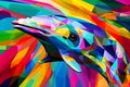 A beautiful dolphin, modern artwork, abstract colorful painting with geometric shapes. Hand drawn digital painting. Generative AI
