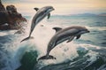 Beautiful dolphins swimming. Dolphin jumping above blue water Royalty Free Stock Photo