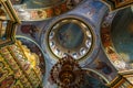 Beautiful dome in an orthodox cathedral, church. Beautiful Christian murals.