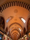 Beautiful dome of Spice Egypt Bazaar with lot of turkish flags