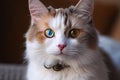 Beautiful domestic cat with complete heterochromia, blue and brown eyed Generative AI.