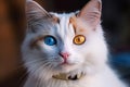 Beautiful domestic cat with complete heterochromia, blue and brown eyed Generative AI.