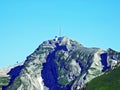 The beautiful and dominant alpine peak of SÃÂ¤ntis Santis or Saentis in Alpstein mountain range Royalty Free Stock Photo