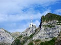 The beautiful and dominant alpine peak of SÃÂ¤ntis Santis or Saentis in Alpstein mountain range Royalty Free Stock Photo